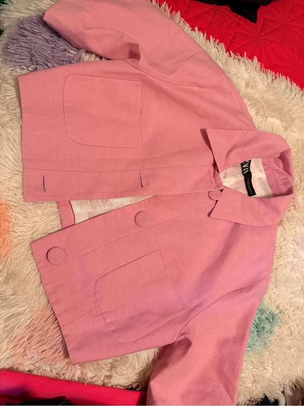 Zara Pink Cropped Blazer with Covered Buttons